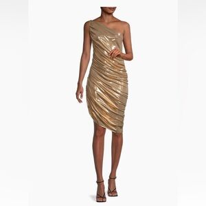 BNWOT Norma Kamali Diana Metallic One-Shoulder Minidress- Gold- Small